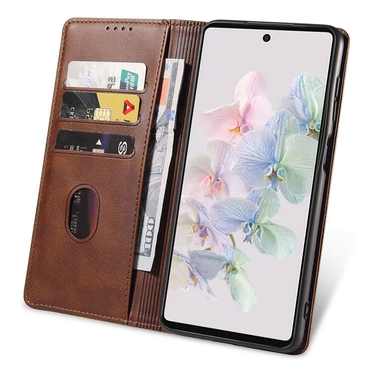For Google Pixel 7 5G Drop-proof Leather Phone Case Wallet Stand Calf Texture Magnetic Mobile Phone Cover - Brown