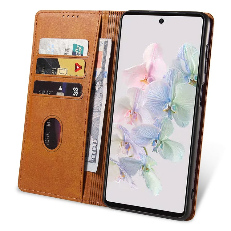 For Google Pixel 7 5G Drop-proof Leather Phone Case Wallet Stand Calf Texture Magnetic Mobile Phone Cover - Khaki