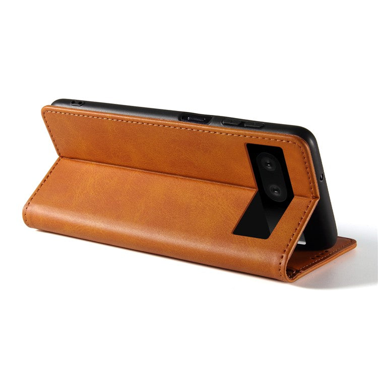 For Google Pixel 7 5G Drop-proof Leather Phone Case Wallet Stand Calf Texture Magnetic Mobile Phone Cover - Khaki
