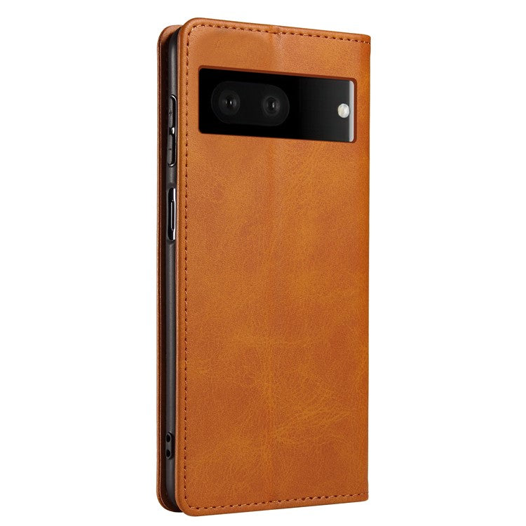 For Google Pixel 7 5G Drop-proof Leather Phone Case Wallet Stand Calf Texture Magnetic Mobile Phone Cover - Khaki