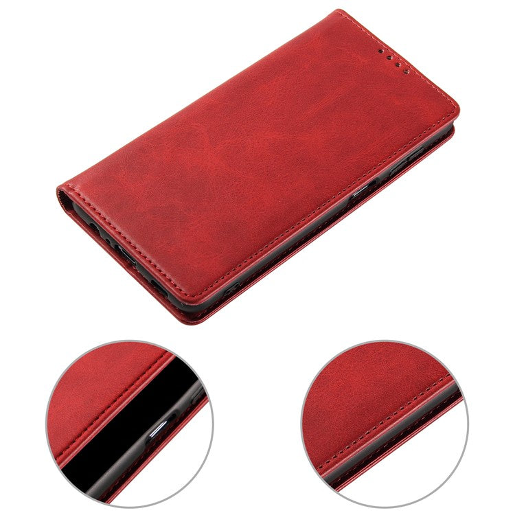 For Google Pixel 7 5G Drop-proof Leather Phone Case Wallet Stand Calf Texture Magnetic Mobile Phone Cover - Red