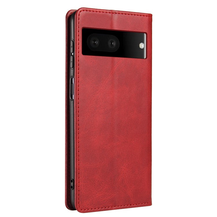 For Google Pixel 7 5G Drop-proof Leather Phone Case Wallet Stand Calf Texture Magnetic Mobile Phone Cover - Red