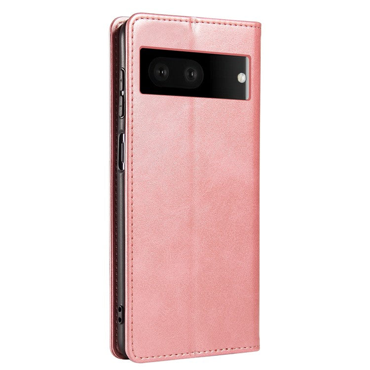 For Google Pixel 7 5G Drop-proof Leather Phone Case Wallet Stand Calf Texture Magnetic Mobile Phone Cover - Rose Gold