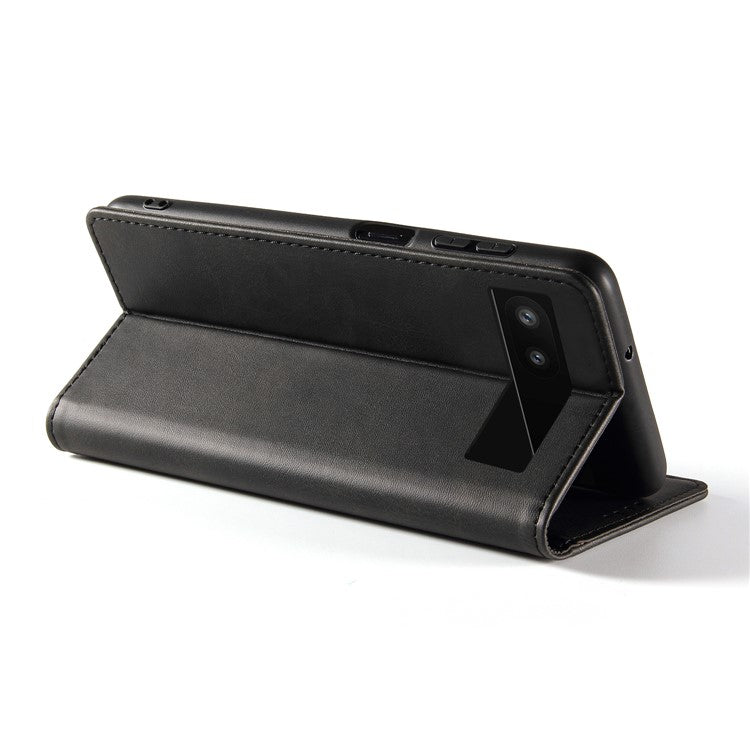 Full Protection Leather Phone Case For Google Pixel 6a , Wallet Stand Calf Texture Magnetic Closure Phone Cover - Black