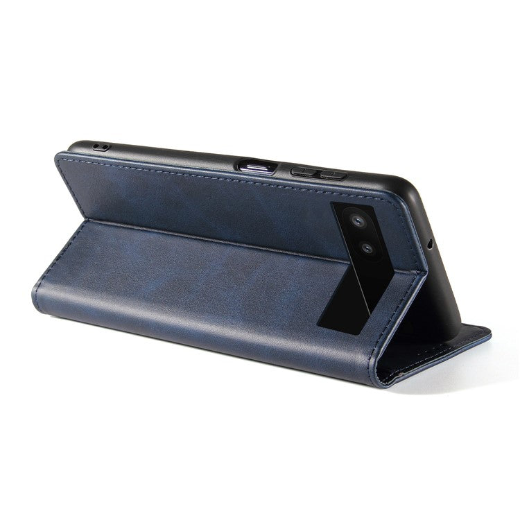 Full Protection Leather Phone Case For Google Pixel 6a , Wallet Stand Calf Texture Magnetic Closure Phone Cover - Blue