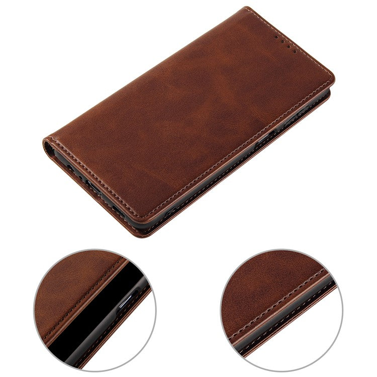 Full Protection Leather Phone Case For Google Pixel 6a , Wallet Stand Calf Texture Magnetic Closure Phone Cover - Brown