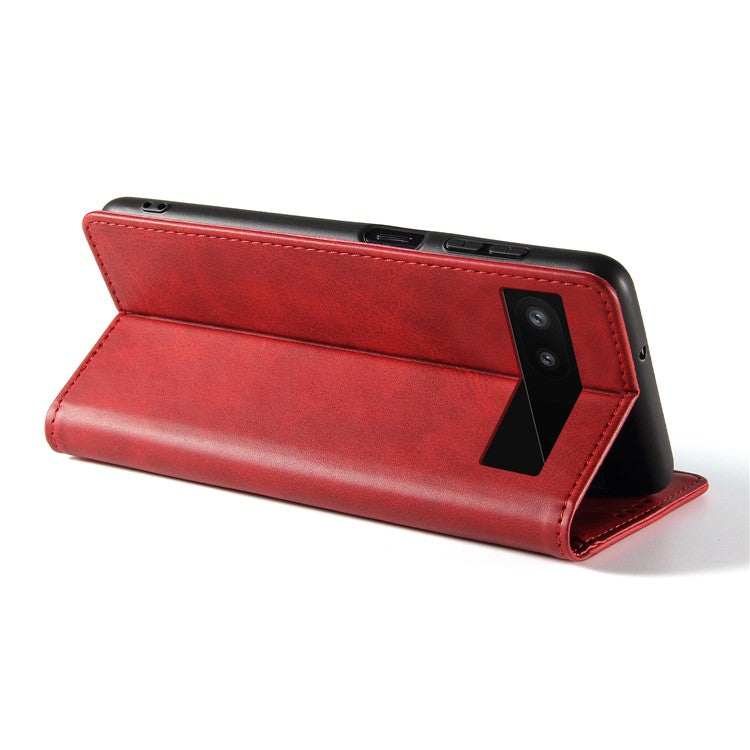 Full Protection Leather Phone Case For Google Pixel 6a , Wallet Stand Calf Texture Magnetic Closure Phone Cover - Red