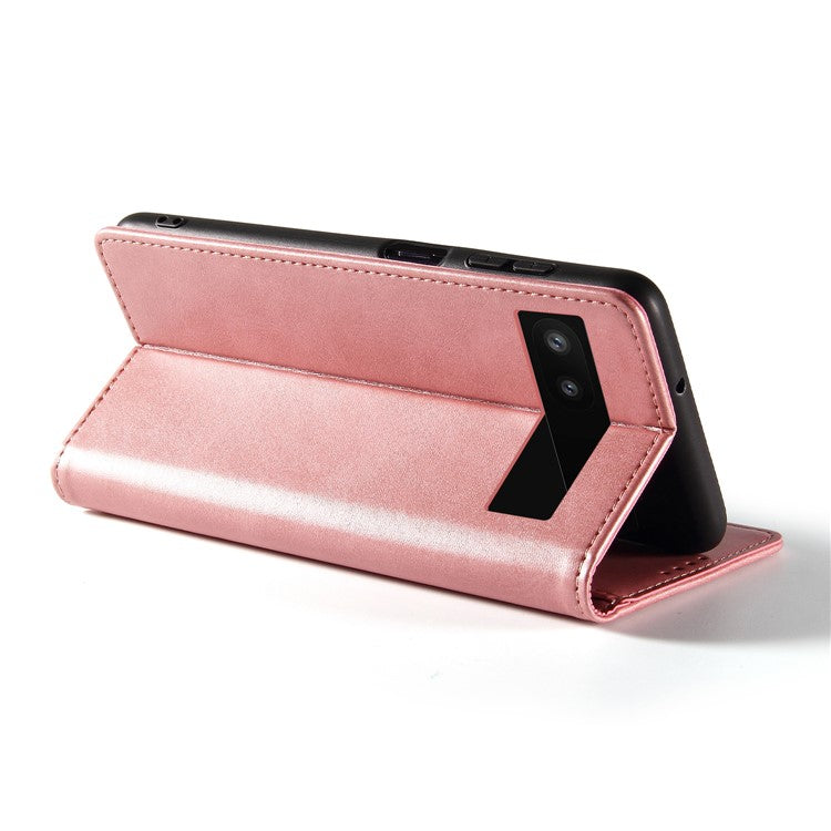 Full Protection Leather Phone Case For Google Pixel 6a , Wallet Stand Calf Texture Magnetic Closure Phone Cover - Rose Gold