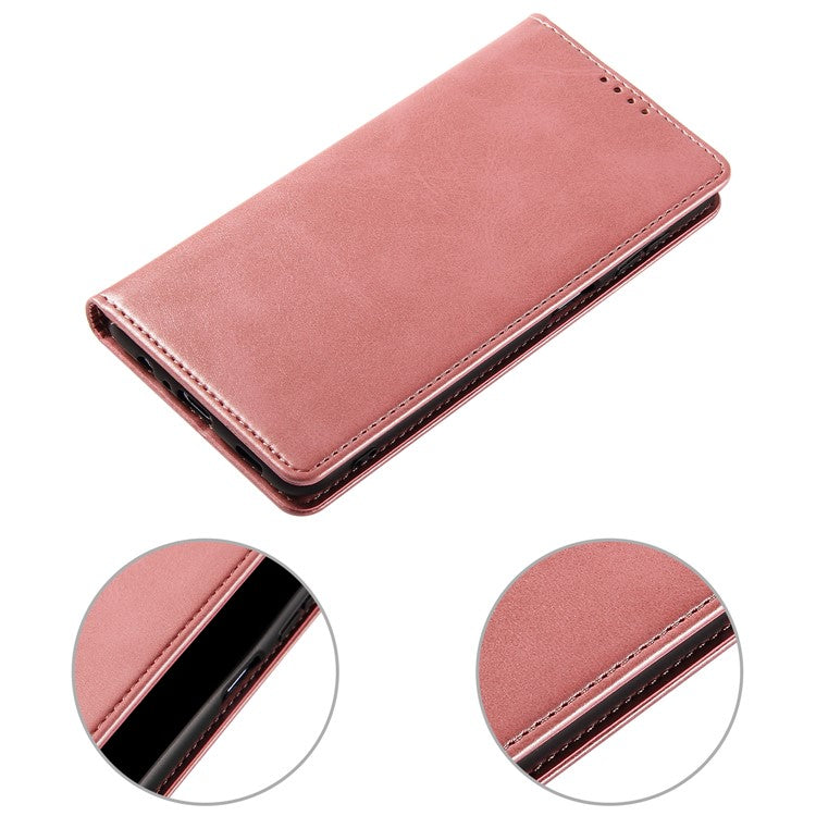 Full Protection Leather Phone Case For Google Pixel 6a , Wallet Stand Calf Texture Magnetic Closure Phone Cover - Rose Gold