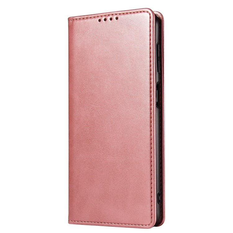 Full Protection Leather Phone Case For Google Pixel 6a , Wallet Stand Calf Texture Magnetic Closure Phone Cover - Rose Gold