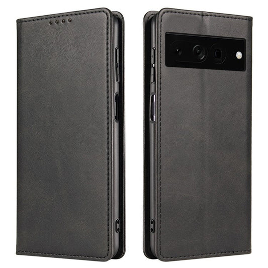 For Google Pixel 7 Pro 5G Magnetic Phone Cover Calf Texture Wallet Leather Stand Phone Case - Black