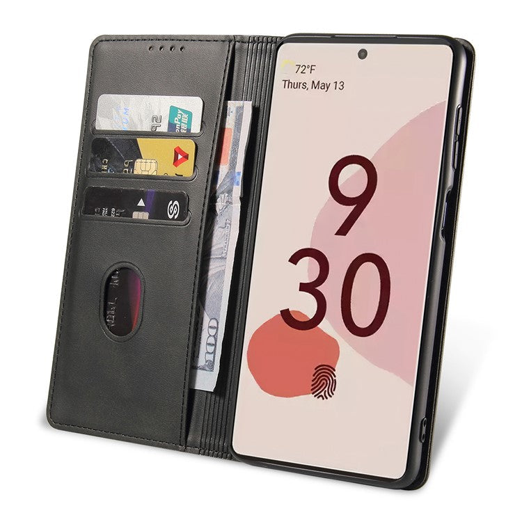 For Google Pixel 7 Pro 5G Magnetic Phone Cover Calf Texture Wallet Leather Stand Phone Case - Black