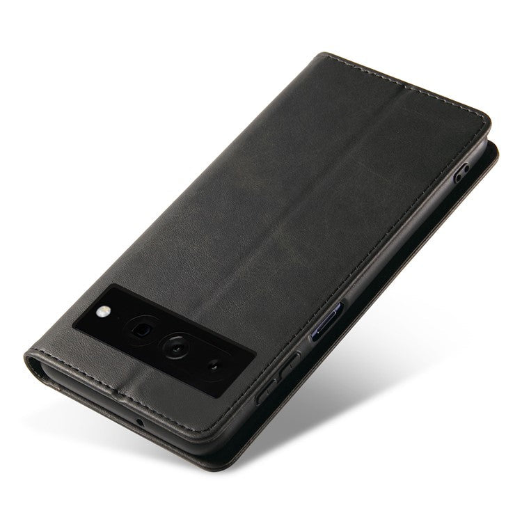 For Google Pixel 7 Pro 5G Magnetic Phone Cover Calf Texture Wallet Leather Stand Phone Case - Black