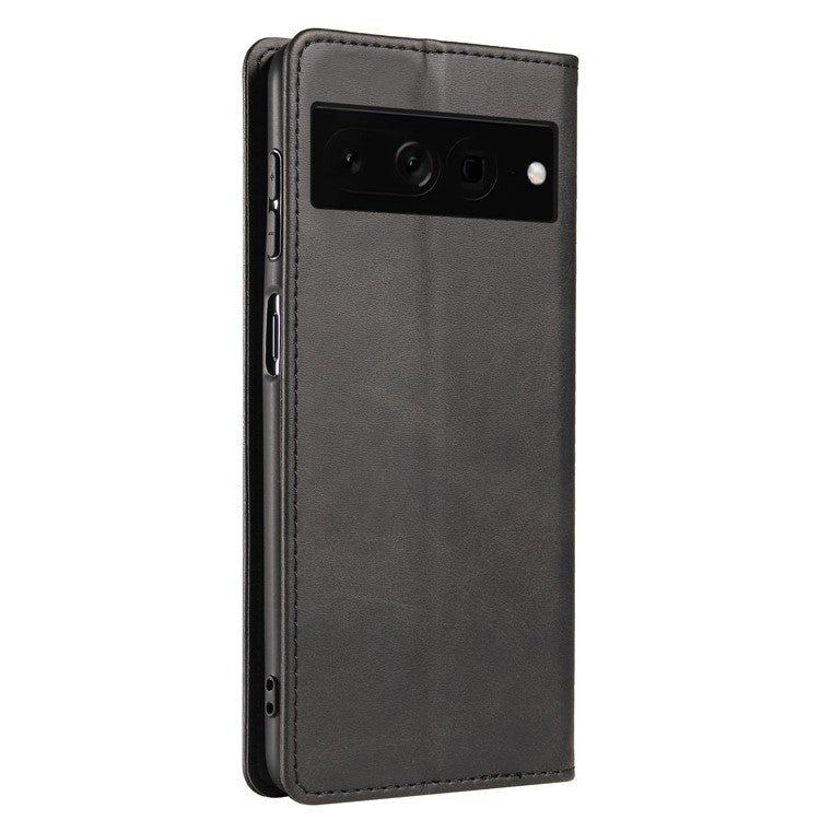 For Google Pixel 7 Pro 5G Magnetic Phone Cover Calf Texture Wallet Leather Stand Phone Case - Black