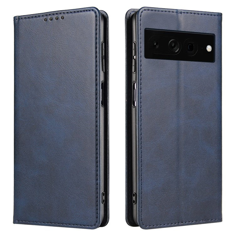 For Google Pixel 7 Pro 5G Magnetic Phone Cover Calf Texture Wallet Leather Stand Phone Case - Blue