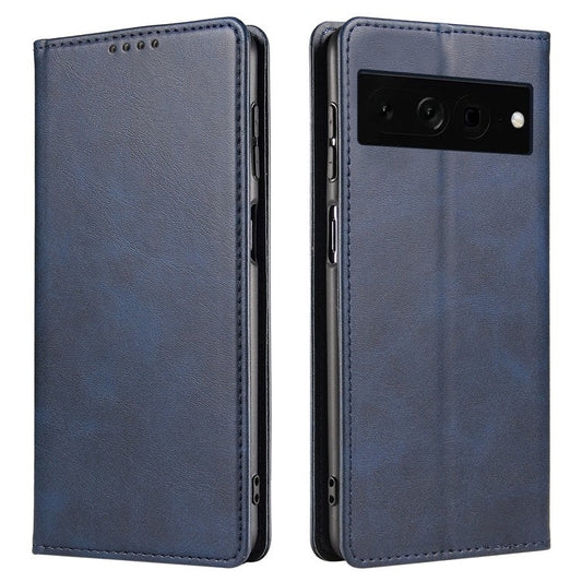 For Google Pixel 7 Pro 5G Magnetic Phone Cover Calf Texture Wallet Leather Stand Phone Case - Blue