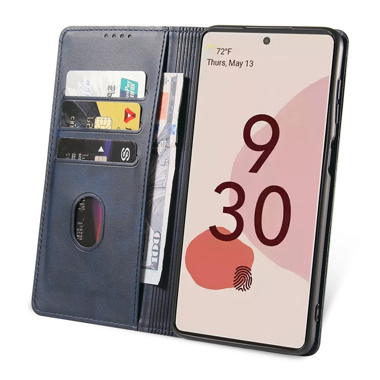 For Google Pixel 7 Pro 5G Magnetic Phone Cover Calf Texture Wallet Leather Stand Phone Case - Blue