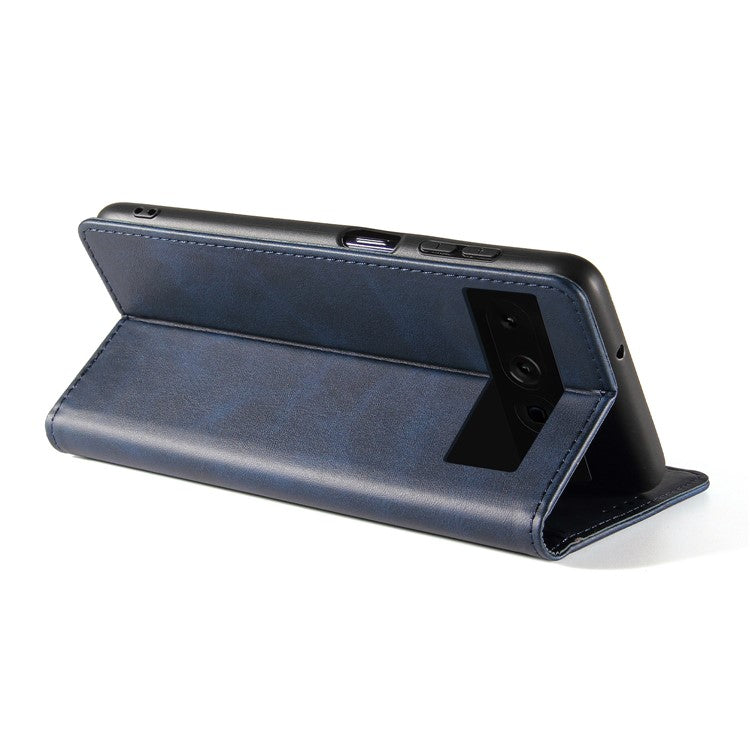 For Google Pixel 7 Pro 5G Magnetic Phone Cover Calf Texture Wallet Leather Stand Phone Case - Blue