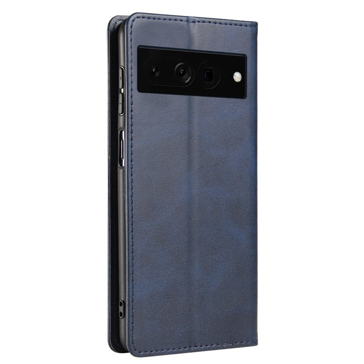 For Google Pixel 7 Pro 5G Magnetic Phone Cover Calf Texture Wallet Leather Stand Phone Case - Blue