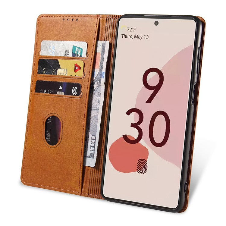 For Google Pixel 7 Pro 5G Magnetic Phone Cover Calf Texture Wallet Leather Stand Phone Case - Khaki