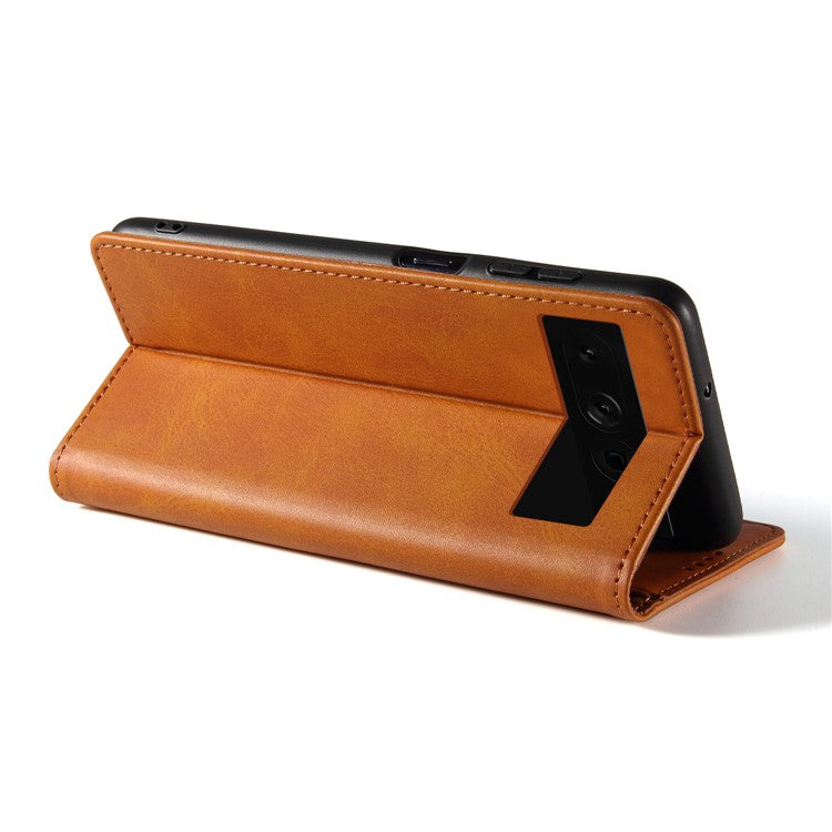 For Google Pixel 7 Pro 5G Magnetic Phone Cover Calf Texture Wallet Leather Stand Phone Case - Khaki