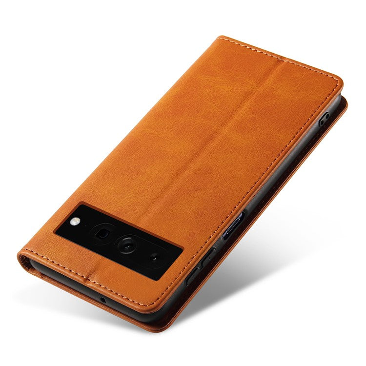 For Google Pixel 7 Pro 5G Magnetic Phone Cover Calf Texture Wallet Leather Stand Phone Case - Khaki