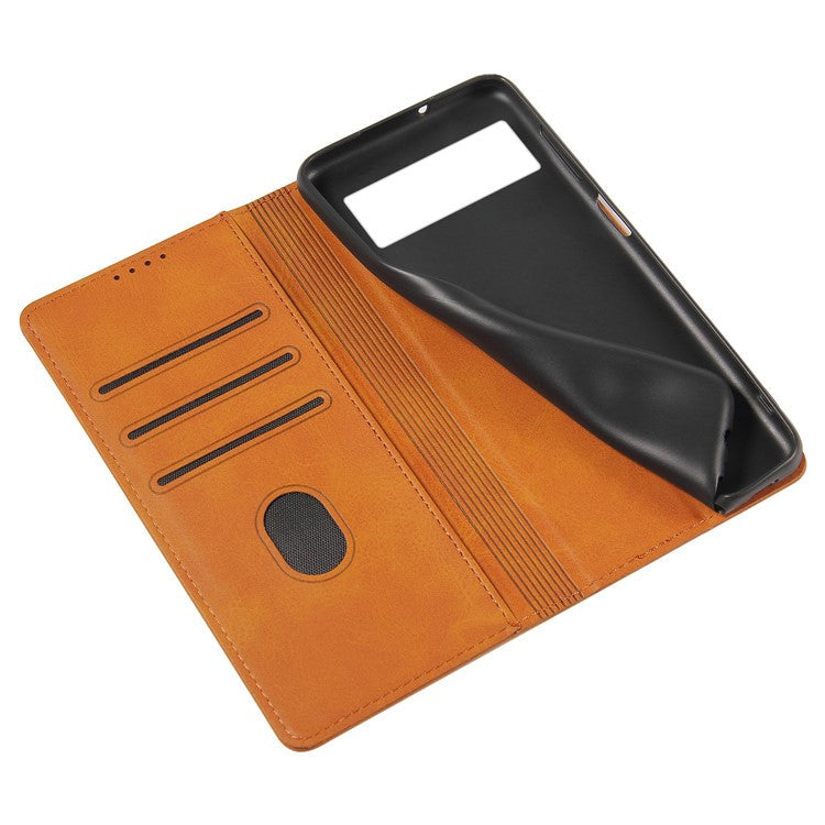 For Google Pixel 7 Pro 5G Magnetic Phone Cover Calf Texture Wallet Leather Stand Phone Case - Khaki