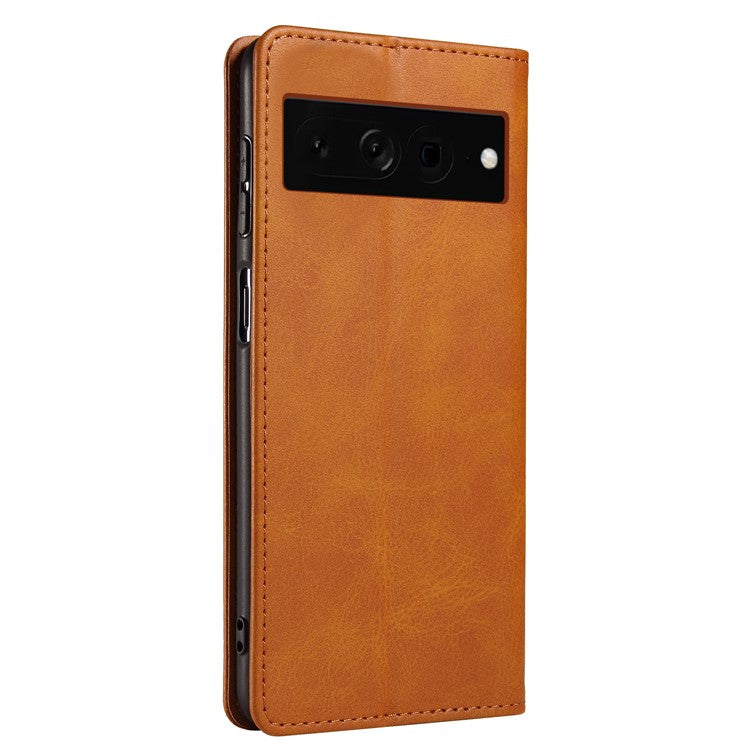 For Google Pixel 7 Pro 5G Magnetic Phone Cover Calf Texture Wallet Leather Stand Phone Case - Khaki