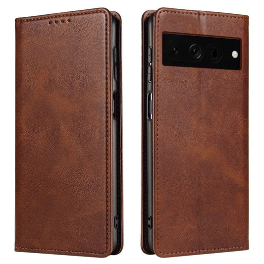 For Google Pixel 7 Pro 5G Magnetic Phone Cover Calf Texture Wallet Leather Stand Phone Case - Brown