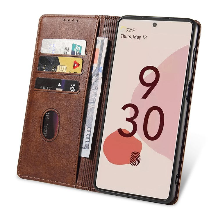 For Google Pixel 7 Pro 5G Magnetic Phone Cover Calf Texture Wallet Leather Stand Phone Case - Brown