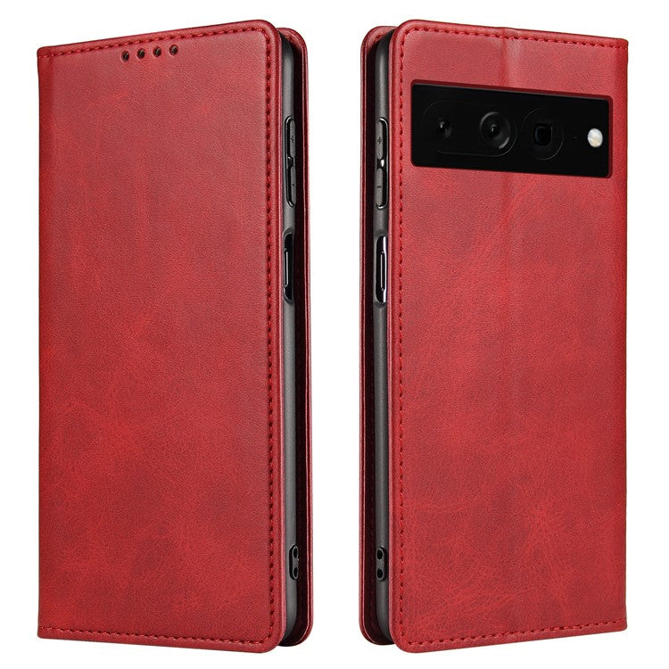 For Google Pixel 7 Pro 5G Magnetic Phone Cover Calf Texture Wallet Leather Stand Phone Case - Red
