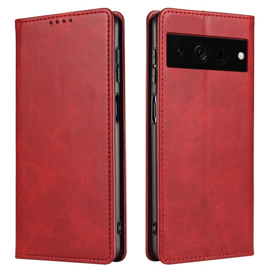 For Google Pixel 7 Pro 5G Magnetic Phone Cover Calf Texture Wallet Leather Stand Phone Case - Red