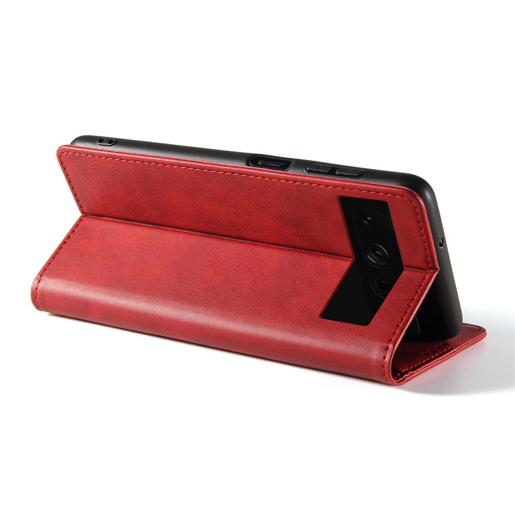For Google Pixel 7 Pro 5G Magnetic Phone Cover Calf Texture Wallet Leather Stand Phone Case - Red