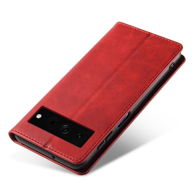 For Google Pixel 7 Pro 5G Magnetic Phone Cover Calf Texture Wallet Leather Stand Phone Case - Red