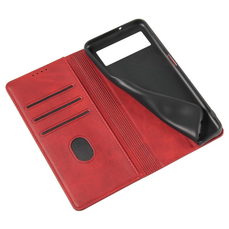 For Google Pixel 7 Pro 5G Magnetic Phone Cover Calf Texture Wallet Leather Stand Phone Case - Red