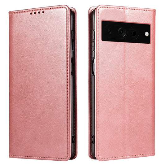 For Google Pixel 7 Pro 5G Magnetic Phone Cover Calf Texture Wallet Leather Stand Phone Case - Rose Gold