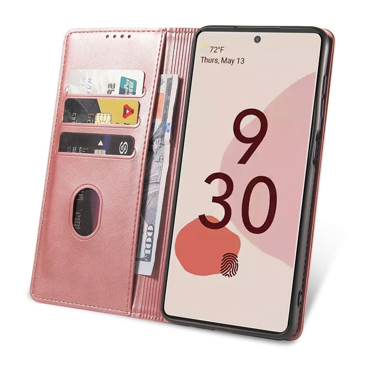 For Google Pixel 7 Pro 5G Magnetic Phone Cover Calf Texture Wallet Leather Stand Phone Case - Rose Gold