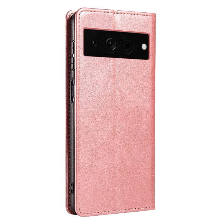 For Google Pixel 7 Pro 5G Magnetic Phone Cover Calf Texture Wallet Leather Stand Phone Case - Rose Gold