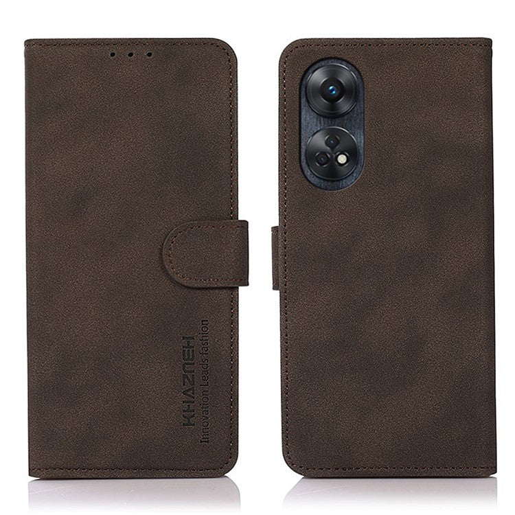 KHAZNEH For Oppo Reno8 T 4G Shockproof Textured Wallet Cover Folding Stand PU Leather Phone Case - Brown