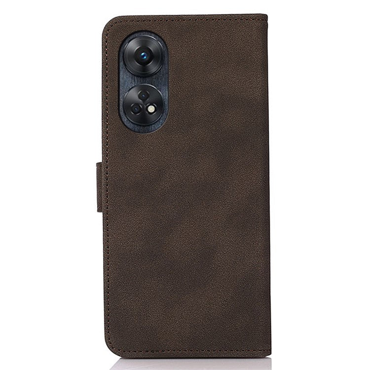 KHAZNEH For Oppo Reno8 T 4G Shockproof Textured Wallet Cover Folding Stand PU Leather Phone Case - Brown
