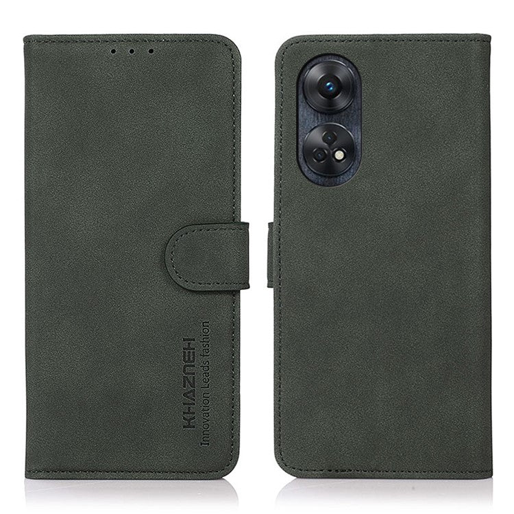 KHAZNEH For Oppo Reno8 T 4G Shockproof Textured Wallet Cover Folding Stand PU Leather Phone Case - Green