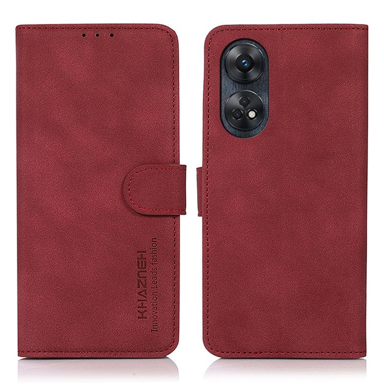 KHAZNEH For Oppo Reno8 T 4G Shockproof Textured Wallet Cover Folding Stand PU Leather Phone Case - Red