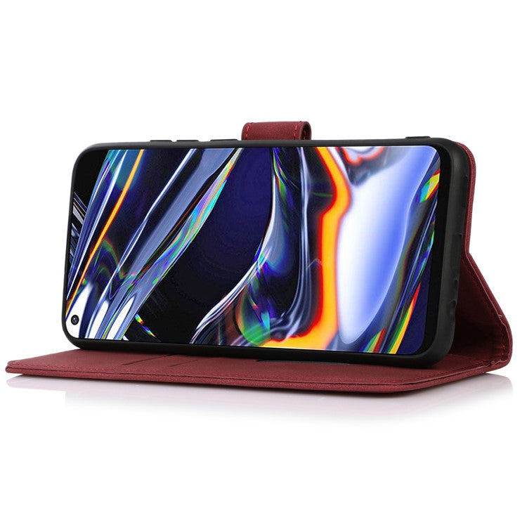 KHAZNEH For Oppo Reno8 T 4G Shockproof Textured Wallet Cover Folding Stand PU Leather Phone Case - Red