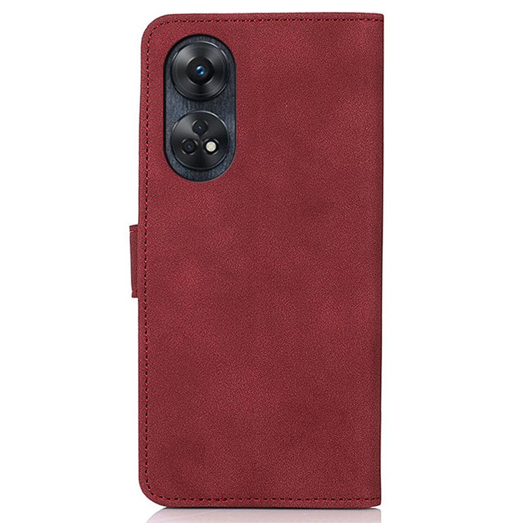 KHAZNEH For Oppo Reno8 T 4G Shockproof Textured Wallet Cover Folding Stand PU Leather Phone Case - Red