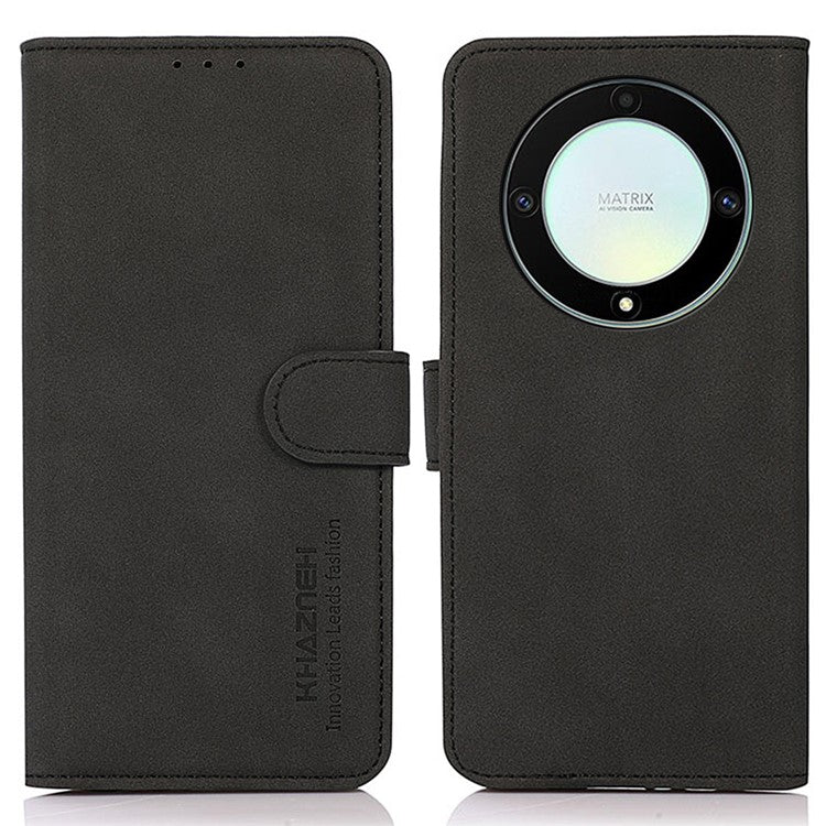 KHAZNEH For Honor X9a / X40 / Magic5 Lite 5G Textured Leather Wallet Cover Folding Stand Shockproof Mobile Case - Black