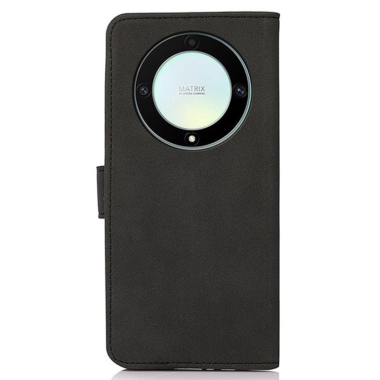 KHAZNEH For Honor X9a / X40 / Magic5 Lite 5G Textured Leather Wallet Cover Folding Stand Shockproof Mobile Case - Black