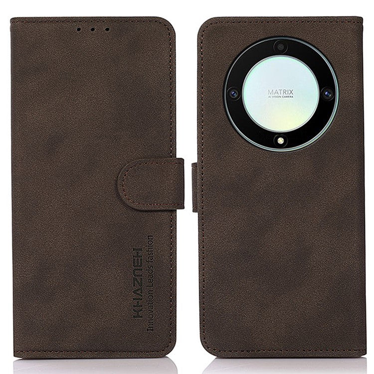 KHAZNEH For Honor X9a / X40 / Magic5 Lite 5G Textured Leather Wallet Cover Folding Stand Shockproof Mobile Case - Brown