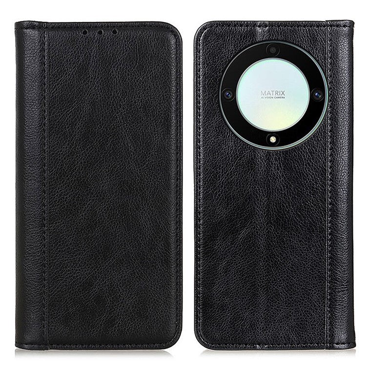 For Honor X9a / X40 / Magic5 Lite 5G Litchi Texture Split Leather Phone Case Shockproof Wallet Cover with Stand - Black