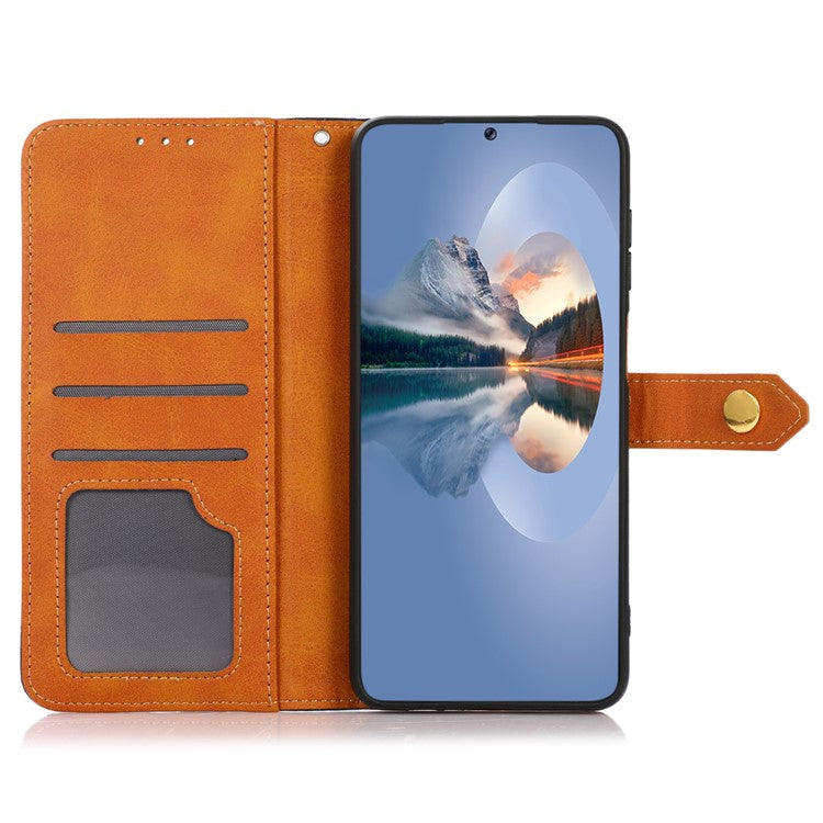 KHAZNEH For Oppo Reno8 T 4G Cowhide Texture Phone Case Gold Button Clasp PU Leather Wallet Cover with Stand - Rose Gold