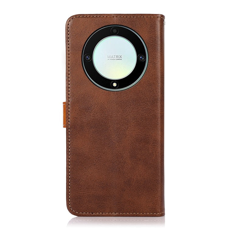 KHAZNEH For Honor X9a 5G / X40 5G / Magic5 Lite 5G Gold Button PU Leather Cowhide Texture Phone Stand Case Wallet Cover - Brown